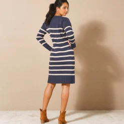 Jurk<Blancheporte Gestreepte trui-jurk in marinestijl marine / goudkleurig