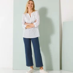 Bloes En Tuniek<Blancheporte Gestreepte tuniek met oprolbare mouwen wit / marine
