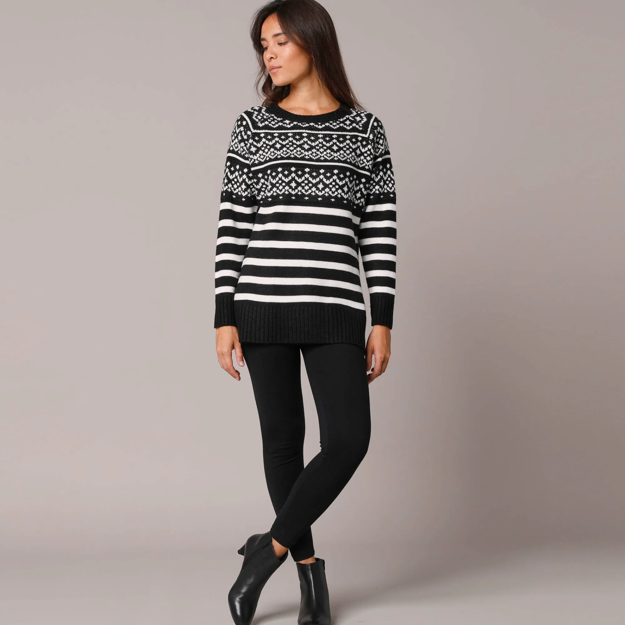 Trui En Vest<Blancheporte Gestreepte tuniektrui - jacquardmotief zwart / wit