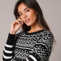 Trui En Vest<Blancheporte Gestreepte tuniektrui - jacquardmotief zwart / wit