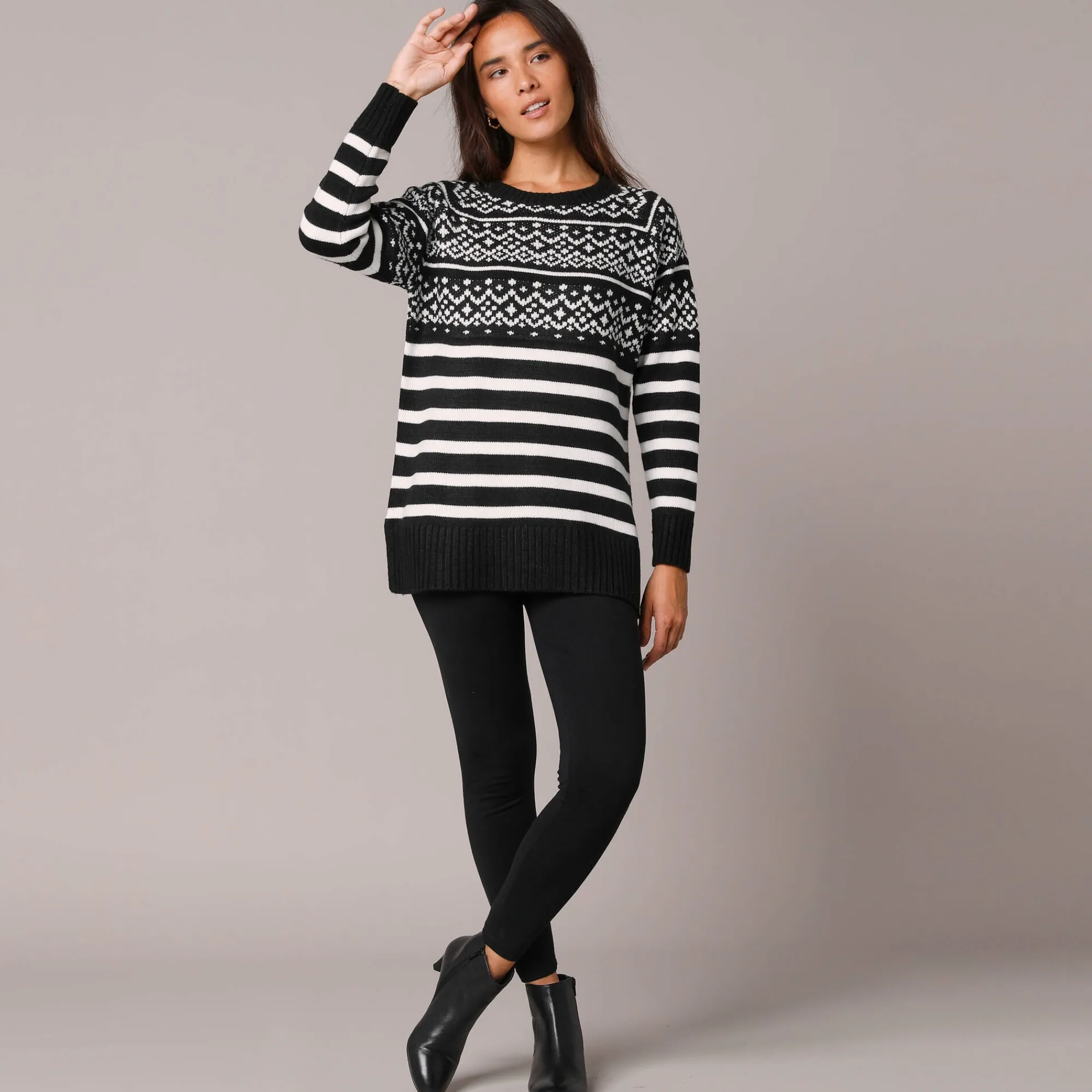 Trui En Vest<Blancheporte Gestreepte tuniektrui - jacquardmotief zwart / wit