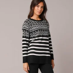 Trui En Vest<Blancheporte Gestreepte tuniektrui - jacquardmotief zwart / wit