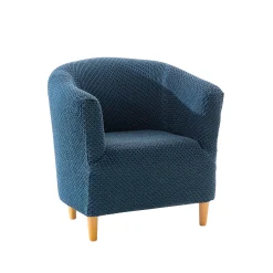 Zitbankhoes<Blancheporte Getextureerde bi-rekbare hoes, voor kuipzetel blauw