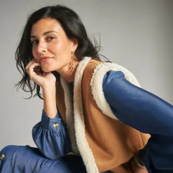 Jas En Mantel<Lora Zellini Gevoerd mouwloos jasje, in suedine karamel