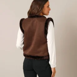 Jas En Mantel<Lora Zellini Gevoerd mouwloos jasje, in suedine chocolade