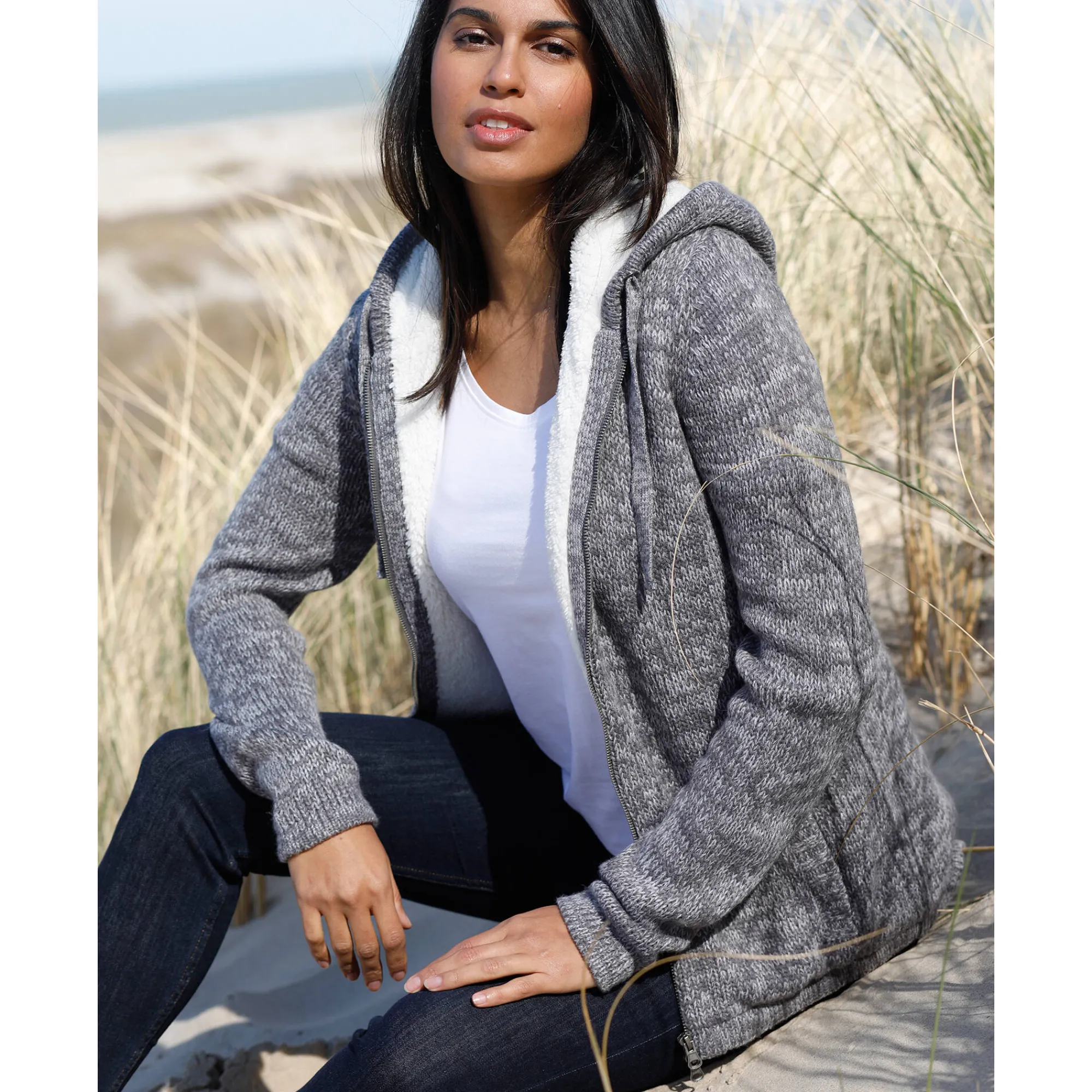 Trui En Vest<Blancheporte Gevoerd vest in spikkeltricot met rits chiné grijs