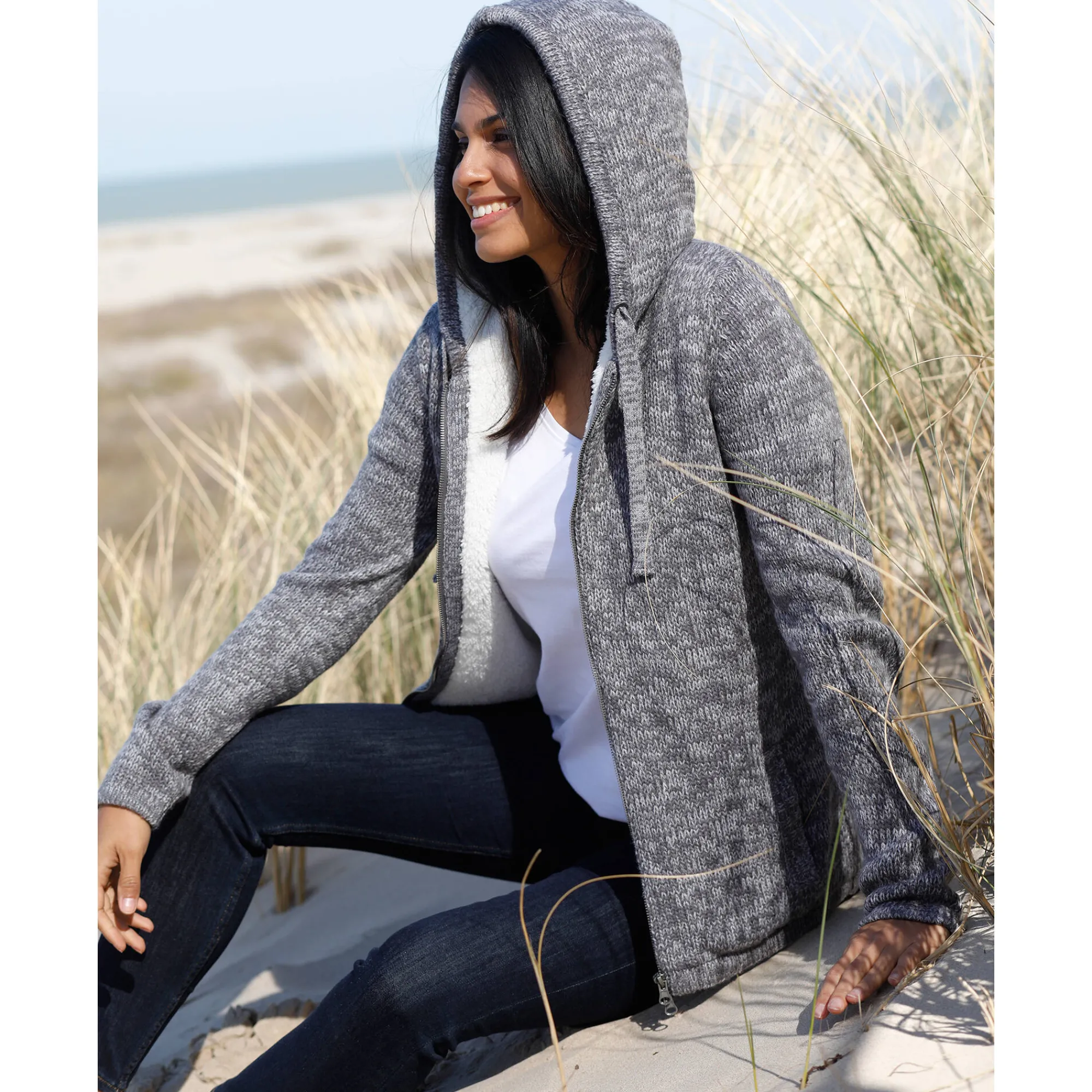 Trui En Vest<Blancheporte Gevoerd vest in spikkeltricot met rits chiné grijs