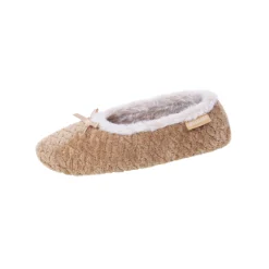 Sloffen|Sloffen<Isotoner Gevoerde ballerina's in microbadstof met textuur donkerbeige