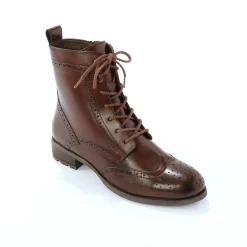 Bottines En Boots|Schoenen<Blancheporte Gevoerde bottines met hoge schacht en vetersluiting, leer met gaatjesmotief chocolade