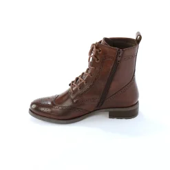 Bottines En Boots|Schoenen<Blancheporte Gevoerde bottines met hoge schacht en vetersluiting, leer met gaatjesmotief chocolade