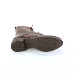Bottines En Boots|Schoenen<Blancheporte Gevoerde bottines met hoge schacht en vetersluiting, leer met gaatjesmotief chocolade