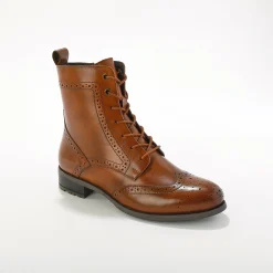 Bottines En Boots|Schoenen<Blancheporte Gevoerde bottines met hoge schacht en vetersluiting, leer met gaatjesmotief bruin