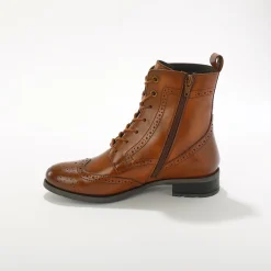 Bottines En Boots|Schoenen<Blancheporte Gevoerde bottines met hoge schacht en vetersluiting, leer met gaatjesmotief bruin