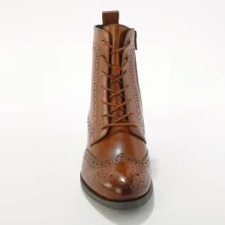 Bottines En Boots|Schoenen<Blancheporte Gevoerde bottines met hoge schacht en vetersluiting, leer met gaatjesmotief bruin