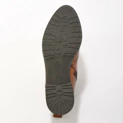 Bottines En Boots|Schoenen<Blancheporte Gevoerde bottines met hoge schacht en vetersluiting, leer met gaatjesmotief bruin