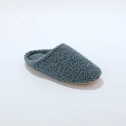 Sloffen|Sloffen<Blancheporte Gevoerde muiltjes, in sherpa-lusjesstof blauw