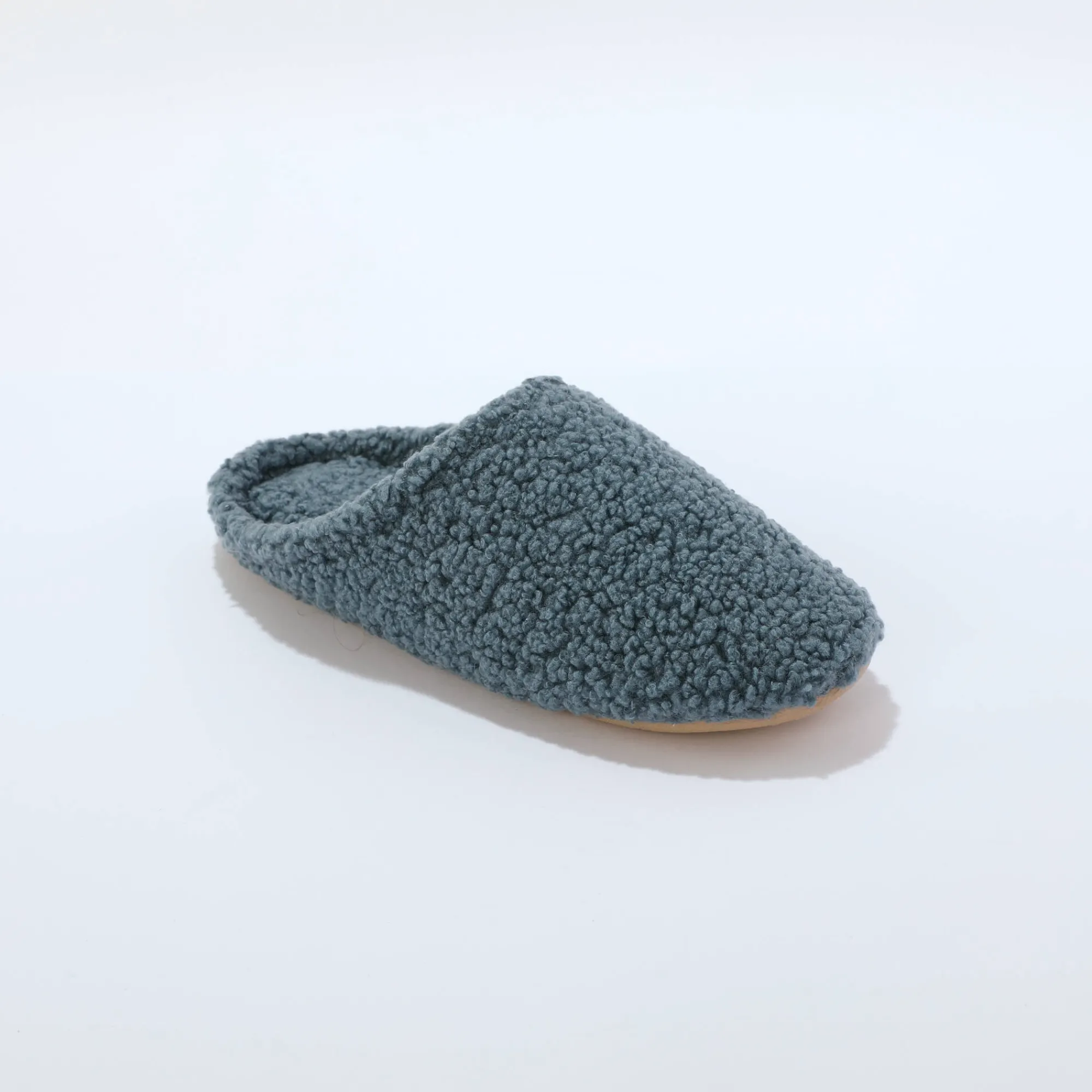 Sloffen|Sloffen<Blancheporte Gevoerde muiltjes, in sherpa-lusjesstof blauw