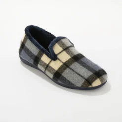 Schoenen|Schoenen Heren<Blancheporte Gevoerde muiltjes met ruitjes, pantoffelmodel blauw