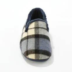 Schoenen|Schoenen Heren<Blancheporte Gevoerde muiltjes met ruitjes, pantoffelmodel blauw
