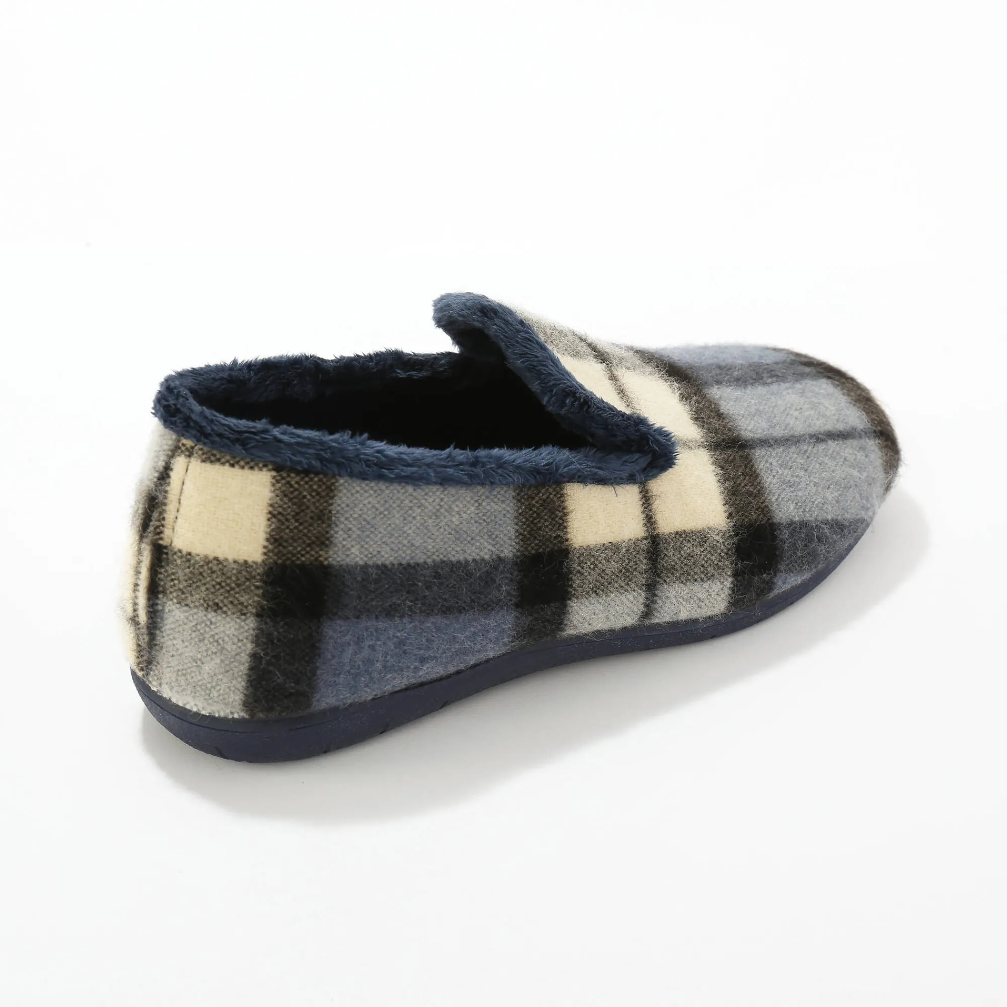 Schoenen|Schoenen Heren<Blancheporte Gevoerde muiltjes met ruitjes, pantoffelmodel blauw
