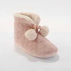 Sloffen|Sloffen<Blancheporte Gevoerde pantoffels in laarsmodel, in chenilletricot roze