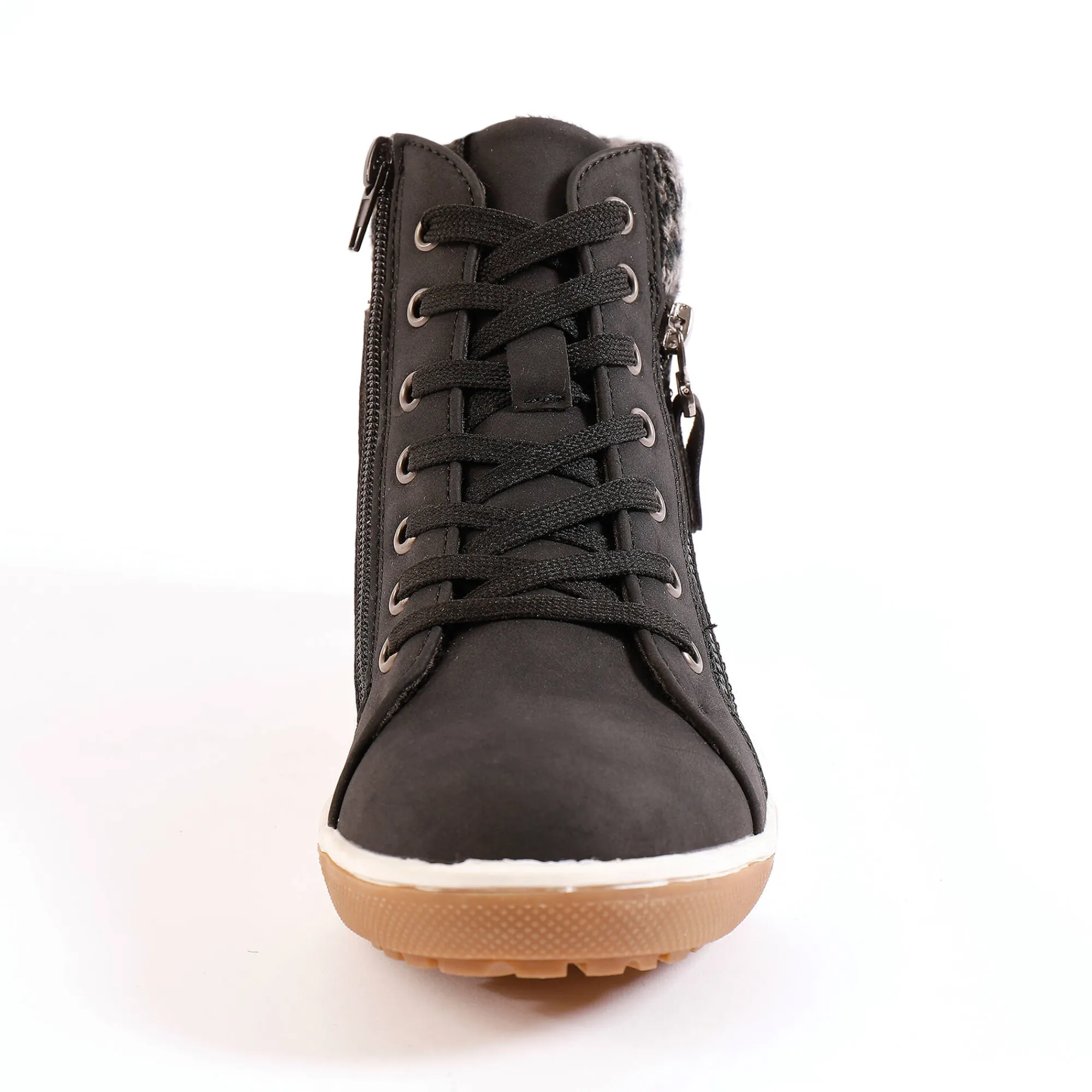 Baskets En Sneakers|Schoenen<Blancheporte Gevoerde sneakers met hoge schacht, enkelrand in tricot zwart