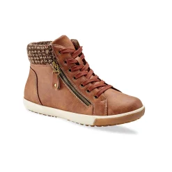Baskets En Sneakers|Schoenen<Blancheporte Gevoerde sneakers met hoge schacht, enkelrand in tricot bruin
