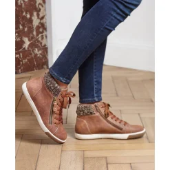 Baskets En Sneakers|Schoenen<Blancheporte Gevoerde sneakers met hoge schacht, enkelrand in tricot bruin