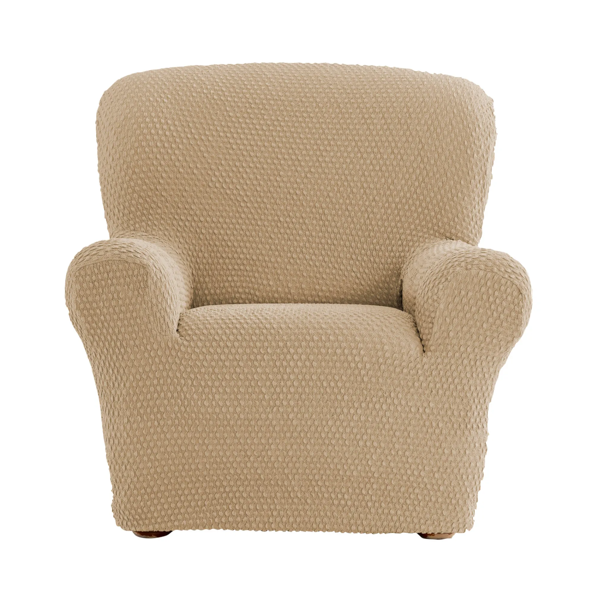 Zitbankhoes<Blancheporte Gewafelde, bi-rekbare hoes voor zitbank en fauteuil met armleuningen taupe