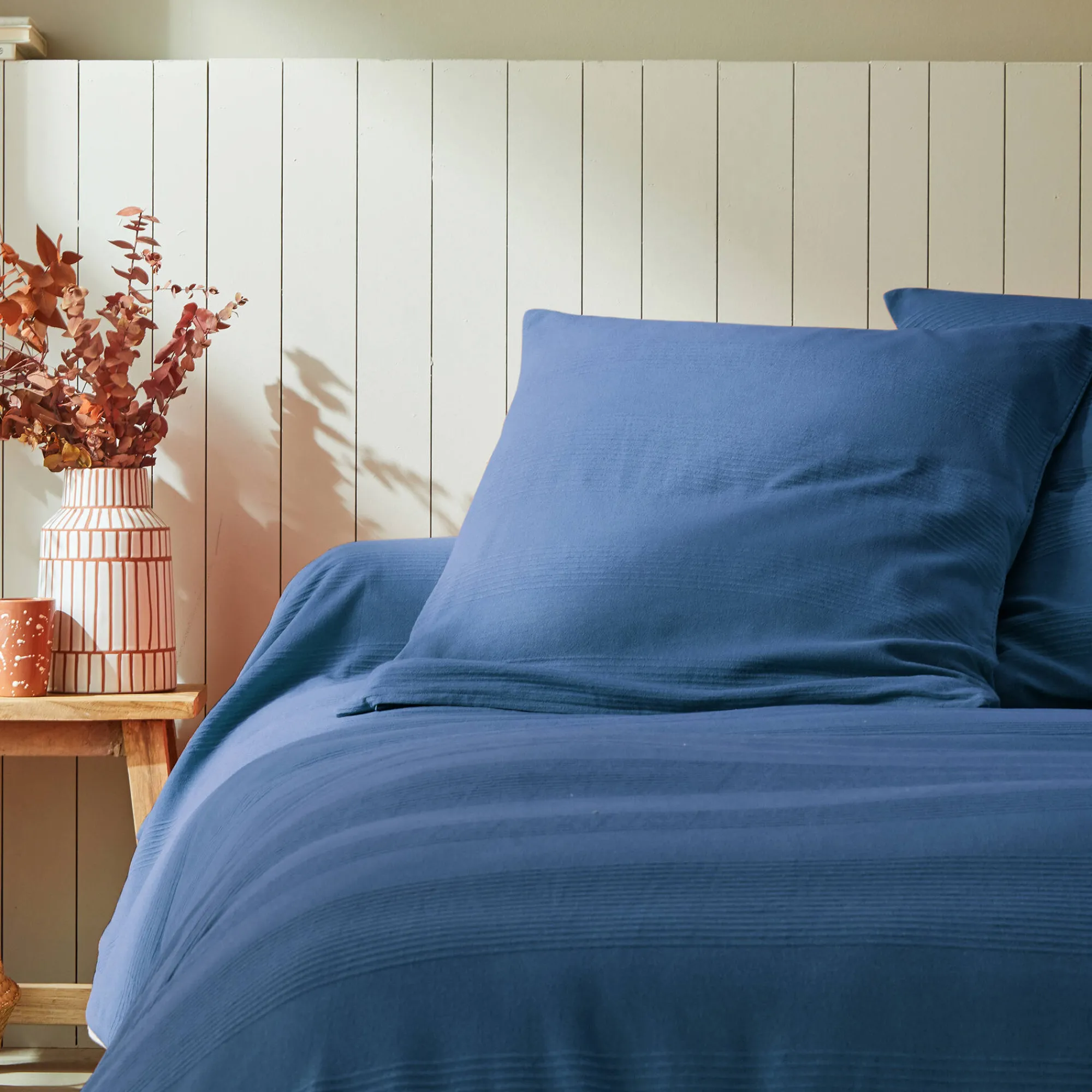 Deken En Bedsprei|Deken, Boutis En Bedsprei<Blancheporte Geweven bedsprei in effen katoen blauw