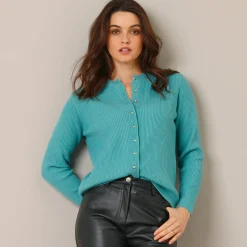 Trui En Vest<Blancheporte Gilet met ronde hals en knopen celadongroen