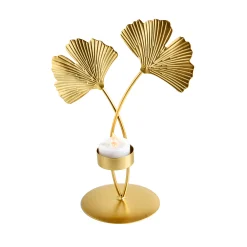 Feesttafel|Lichtgevende Decoratie<Blancheporte Gingkoblad theelichthouder, metaal goudkleurig