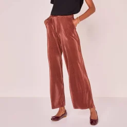 Feestoutfits Dames|Broek<Blancheporte Glanzende broek, plissétricot kastanje