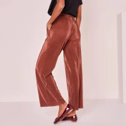 Feestoutfits Dames|Broek<Blancheporte Glanzende broek, plissétricot kastanje