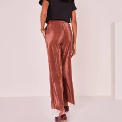 Feestoutfits Dames|Broek<Blancheporte Glanzende broek, plissétricot kastanje