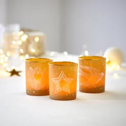 Feesttafel|Lichtgevende Decoratie<Blancheporte Glazen theelichthouder - set van 3 goudkleurig
