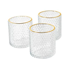 Lichtgevende Decoratie|Feestdecoratie<Blancheporte Glazen theelichthouder met goudkleurig biesje - set van 3 transparant