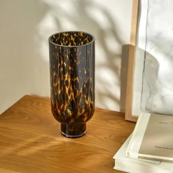 Feestdecoratie|Decoratieartikel<Blancheporte Glazen vaas met luipaardmotief, 28 cm hoog zwart / geel