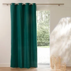Gordijn, Glasgordijn & Store<Colombine Gordijn in effen zeildoekstof met oogringetjes groen