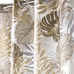 Gordijn, Glasgordijn & Store<Blancheporte Gordijn met metallic bladerenprint grijs / goudkleurig