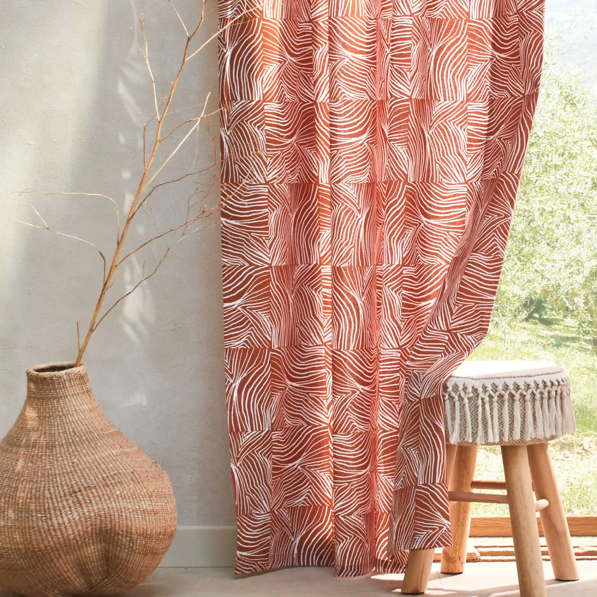 Gordijn, Glasgordijn & Store<Blancheporte Gordijn met 'pootjes' print terracotta / naturel