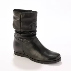 Laarzen|Schoenen<Blancheporte Halfhoge laarzen met plissé, in leer met onzichtbare doorloopzool - zwart
