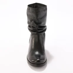 Laarzen|Schoenen<Blancheporte Halfhoge laarzen met plissé, in leer met onzichtbare doorloopzool - zwart