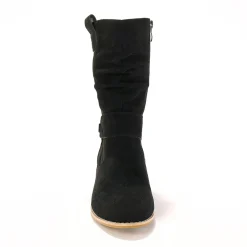 Laarzen|Schoenen<Blancheporte Halfhoge laarzen met plissé en hakje met houteffect zwart