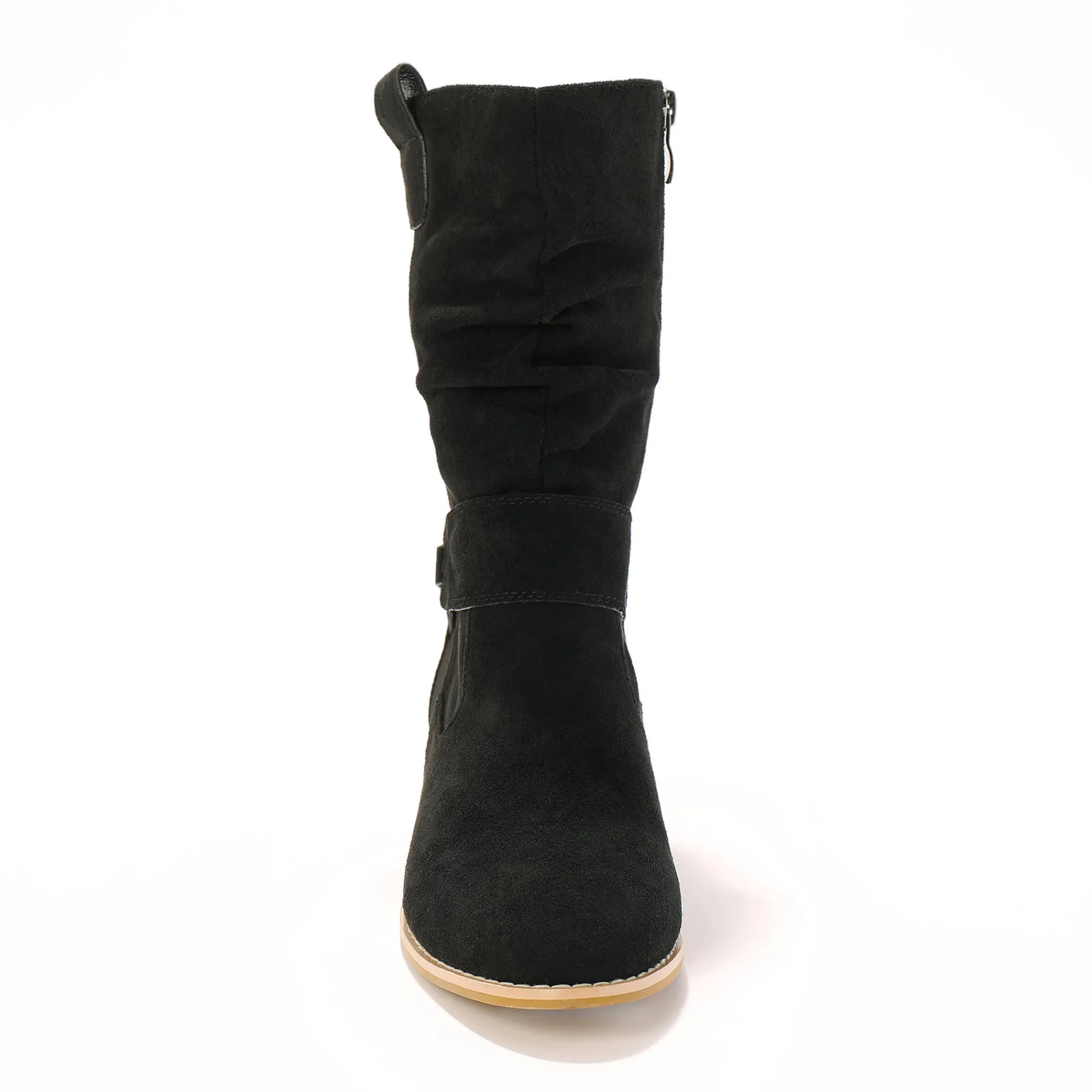 Laarzen|Schoenen<Blancheporte Halfhoge laarzen met plissé en hakje met houteffect zwart