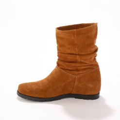 Laarzen|Schoenen<Blancheporte Halfhoge laarzen met plissé, in daim met onzichtbare doorloopzool - bruin karamel