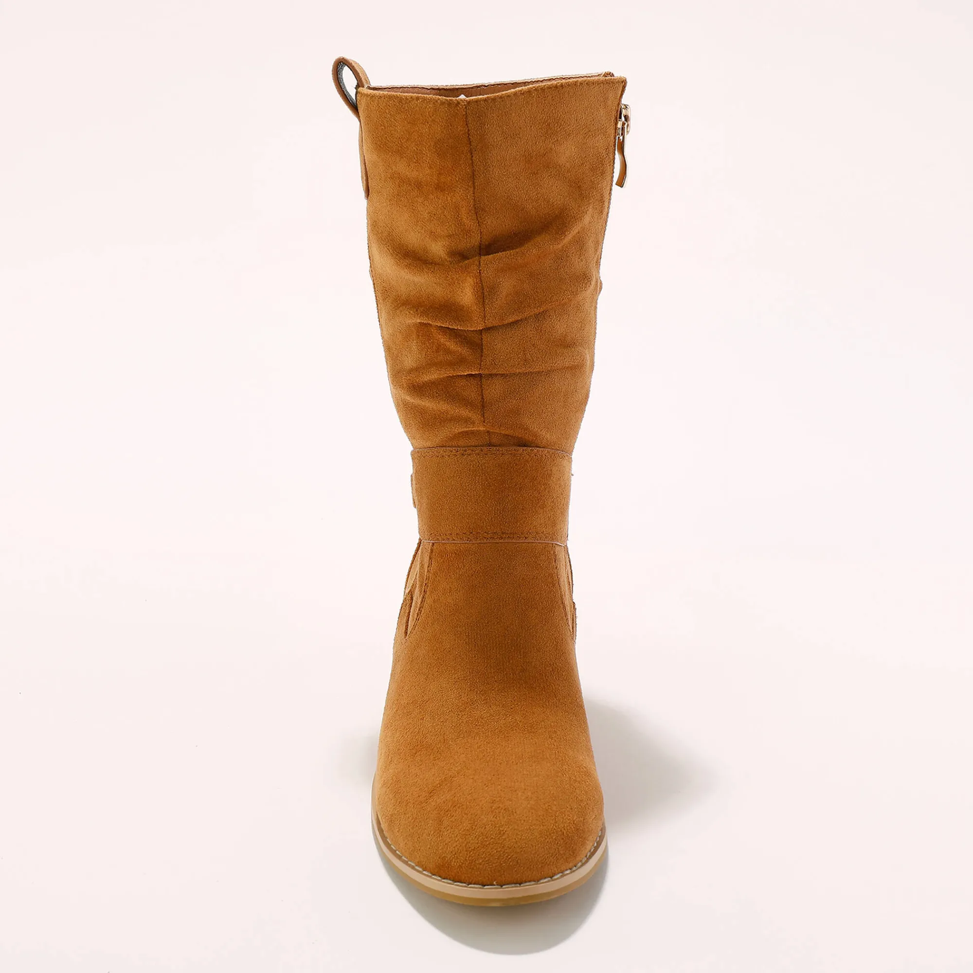 Laarzen|Schoenen<Blancheporte Halfhoge laarzen met plissé en hakje met houteffect karamel