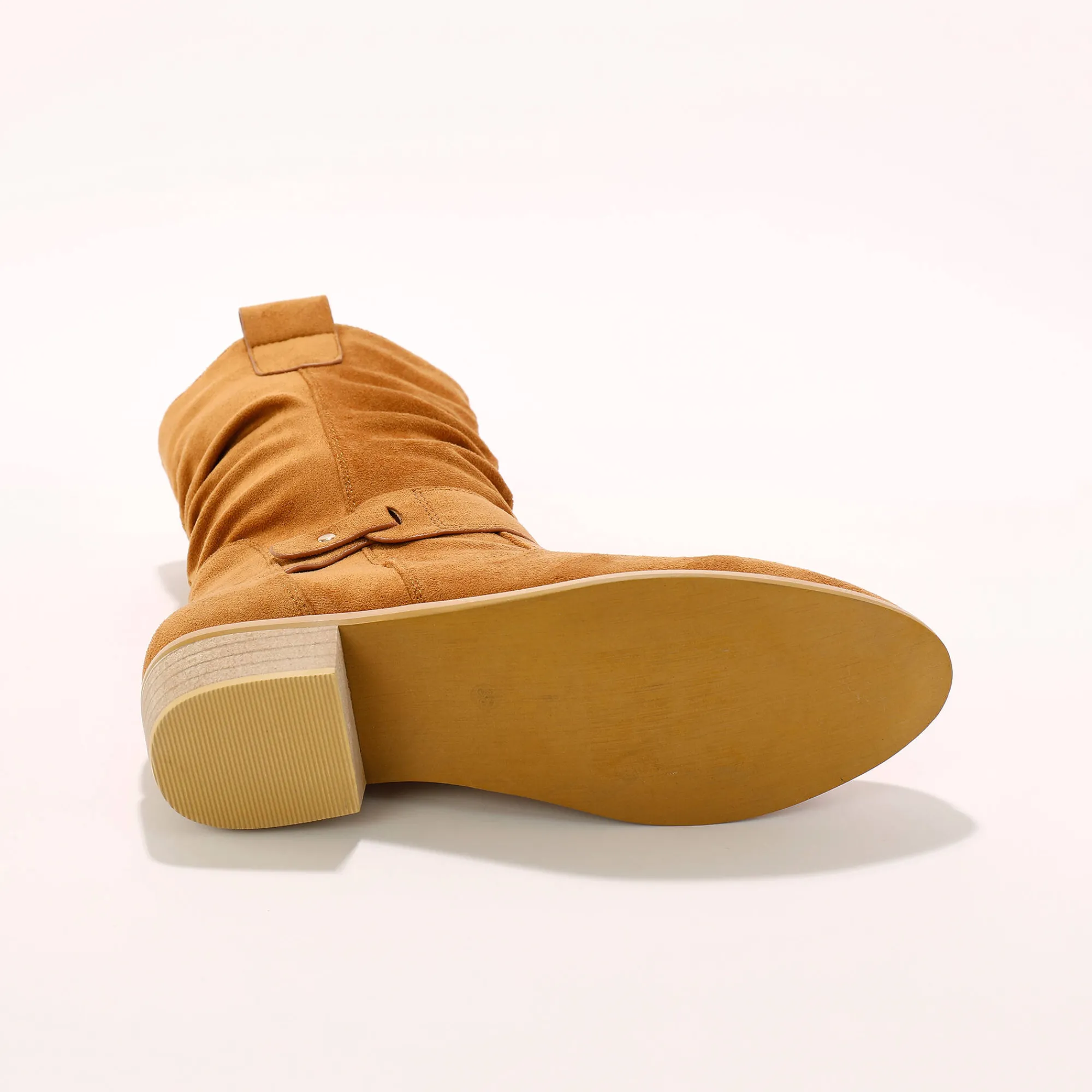 Laarzen|Schoenen<Blancheporte Halfhoge laarzen met plissé en hakje met houteffect karamel