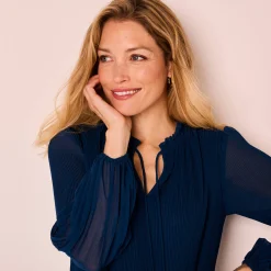 Feestoutfits Dames|Jurk<Blancheporte Halflange effen jurk, plissévoile nachtblauw