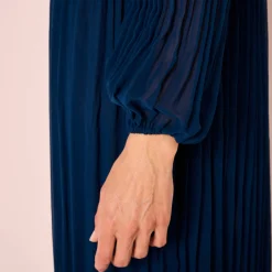 Feestoutfits Dames|Jurk<Blancheporte Halflange effen jurk, plissévoile nachtblauw
